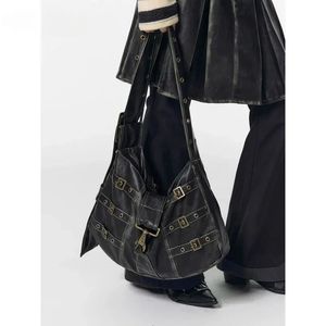 Sacos de noite Y2K Emo Mulheres Harajuku Gótico Preto Hobo Bolsa Vintage Motor Estético Grunge PU Bolsas Ombro Crossbody Bolsas 231031