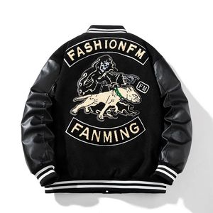 Männer Jacken Winter Varsity Jacke Männer Leder Ärmel Brief Stickerei Woolen Frauen Hund Beflockung Dicke Warme Mantel Parkas Taste Jugend 231031