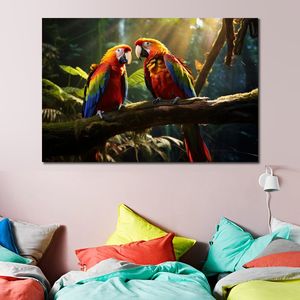 Tier-Leinwand-Poster, Foto-Bild, Druck, Fotografie, bunte Papageien, gerahmt für Wohnzimmer-Wanddekoration