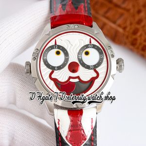 TWF V4S Japón NH35A Reloj automático para hombre Konstantin Chaykin Fase lunar de Halloween Joker Esfera blanca Caja de acero 316L Corbata roja Cuero Super Edition Relojes de eternidad