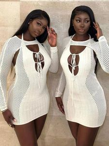 Casual Dresses Women 2023 Autumn Winter Long Sleeve Sticked Party Short Club Streetwear White Mini Dress Wholesale Artikes for Business