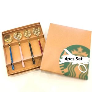 4pcs Set Gift Box Package Starbucks Spoon Stainless Steel Coffee Milk Small Round Dessert Mixing Fruit Spoons Factory Supply187O