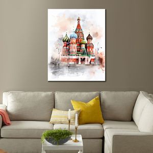 Världsberömd byggnad Saint Basilia Cathedral Moskva Pencil Script Art Canvas Print Bilden Poster för vardagsrum Väggdekor