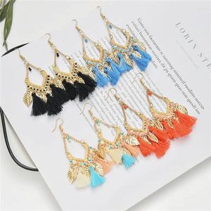 Dangle Earrings Bohemian Fan-shaped Tassel Leaf Long Temperament Cotton Thread Hanging Ear Hook Jewelry