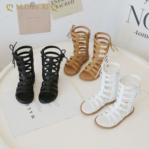 Sandals Real Leather Girls Sandals Suede Leather Children Roman Sandals Bow Female Boots Kids Princess Sandals Little Girl Shoes 230331