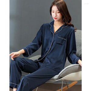 Kvinnors sömnkläder Casual Women Two Piece Pyjamas Set Satin Faux Silk PJS Lounge Wear Loose Intimate Lingerie