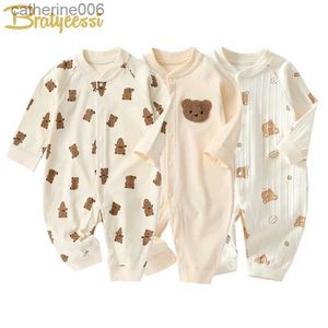 Macacões musselina recém-nascido macacão dos desenhos animados urso mangas compridas macacão de bebê para meninos meninas roupas de outono roupa infantil criança onesie 0-18ml231101