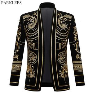 Abiti da uomo Blazer di lusso barocco oro ricamo floreale giacca giacca da uomo scialle bavero cardigan di velluto festa di nozze costume Homme 231031