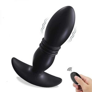 Massageador de brinquedos sexuais Massageador adulto Silicone Plug Plug Vibrador Telecontrolo Prostata Telescópica Falsa Penis Dildo Máquina de masturbação