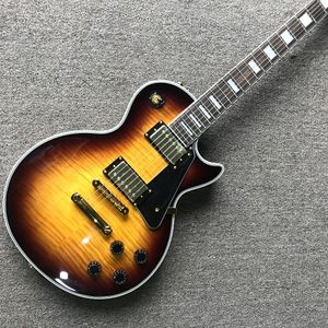 Anpassad butik, tillverkad i Kina, högkvalitativ Sunburst Electric Guitar, Tune-O-Matic Bridge, Rosewood Fingerboard, guldmaskinvara, gratis frakt