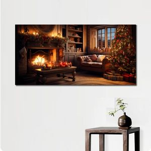 Canvas Poster Foto Bildtryck Mysigt rum vid julen inramad för nytt hus sovrum väggdekor gåva