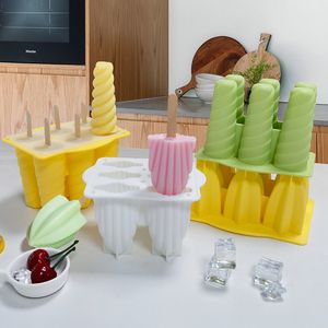 6 delikli silikon dondurma aletleri, popsicle kalıpları oluşturur diy ev yapımı tatlı meyve suyu buz pop küp stereo kalıp kapak