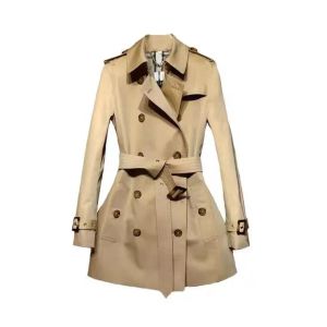 Designer Women Outerwear Short New Spring Fall British Trench Mid-length Suit with Belted Lapel Casual Coat