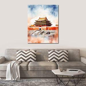 Världsberömd Building the Forbidden City China Style Colorful Art Canvas Print Bilden Poster för vardagsrum Väggdekor