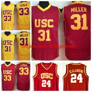 USC TROJANS Jerseys College Basketball 31 Matt Miller 33 Lisa Leslie 24 Brian Scalabrine Jersey Men costurando a cor da equipe vermelha amarela