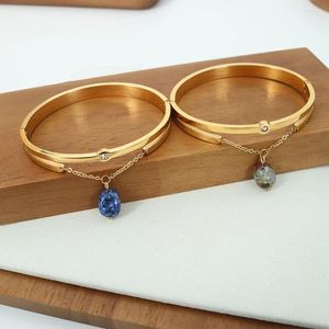 Bangle Stainless Steel Gold Plated Bracelet For Women Red Grey Blue Natural Stone Pendant Couple Luxury Designer Jewelry