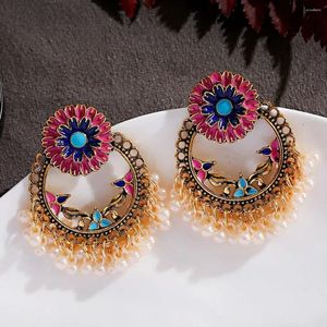 Dangle Earrings Ethnic Boho Daisy Flower Round Fashion 2023 Vintage Pearl Tassel Jewelry Wedding For Brides