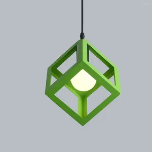 Pendant Lamps Geometric Light Shade Hanging Industrial Holder Square Shape Chandelier Lamp For Home Bar Restaurant Green (