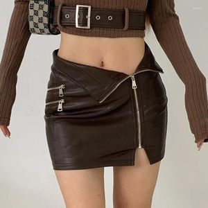 Gonne Cerniere Pelle PU Nero Donna Vita alta Sexy Aderente Mini giapponese Y2k Donna Autunno Inverno Abbigliamento Casual