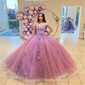 2024Ball Gowns Quinceanera Dresses Cinderalla Off Shoulder 3D Flowers Cospllay Formal Prom Sweet 15 Dress Masquerade 328 328