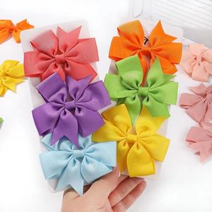 Hårtillbehör 2st 3 '' Solid Ribbon Bowknot Clips för babyflickor Handgjorda bågar Hårnål Barrettes huvudbonader grossist