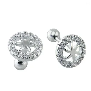 Stud Earrings Modern Trendy Round Six Pointed Flower Shaped Cartilage Piercing Jewelry Charms Stainless Steel Barbell Ear Studs