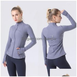 Mulheres Moda Jaqueta Primavera e Outono Apertado Fino Sportswear Treinamento Running Gym Lu-088 Yoga Cor Sólida Cardigan Drop Deliv Dhph9