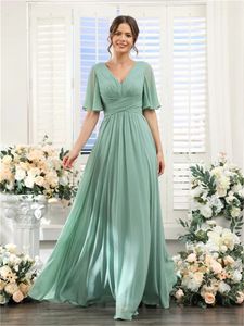 New Sage Evening Dress 2024 A-Line V-Neck Half Sleeves Split Side Floor Length Chiffon Formal Party Prom Gowns Custom Size Robe De Soiree