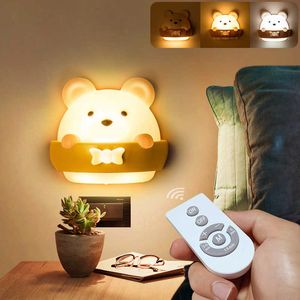 Nattljus söta barn nattljus USB -laddningsbart LED -ljus med fjärrkontroll för babyrum barn sängkläder bord sovrum dekoration p230331
