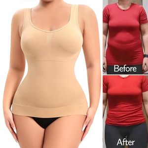 Kvinnors shapers klassiska kvinnor bantar body shaper kompression skjortor inbyggda bh tank topp buk magkontroll väst underkläder midja