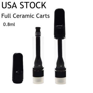 0.8ml Full Ceramic Cartridge USA Stock 510 Thread Atomizer Black Empty Vape Pen Foam Tray Cartridges Packaging Local 2-5 Day Delivery