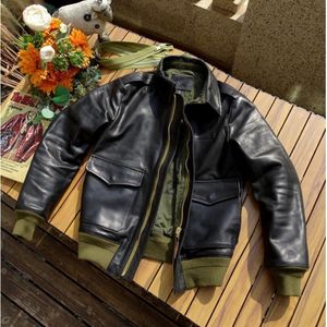 Men's Leather Faux Bomber A2 style genuine leather jacket Men luxury thick Italy calf coat quality casual A 2 outwear 231031