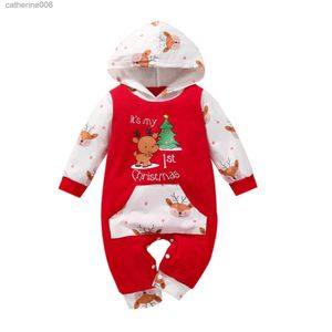 Jumpsuits Ma Baby 0-12M My 1st Christmas Newborn Infant Baby Boys Jumpsuit Cute Deer Car Print Long Sleeve Romper Xmas Costume D84L231101