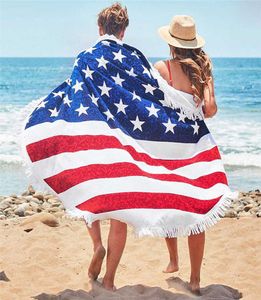 Amerikanska flaggmönster handdukar flagga strandhandduk uas flagga strand sjal polyester yoga picknick filtar 150150cm9701564