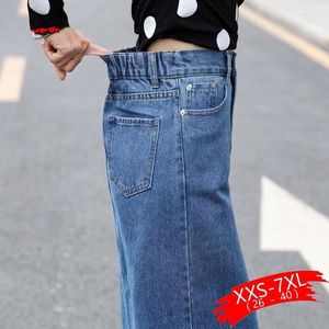 Saias Plus Size XXS-7XL Mulheres Denim Saia Longa Primavera Verão Outono Moda Casual Dividir Elastic Stretch Lápis Jean Midi Azul