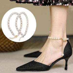 Sko delar Tillbehör Kvinnor Pearl Shoelaces For High Heel Anti Falling Strap Lady Shoes Accesories Shoelace Without Ties Accessory Elegant Shoestrings 231031