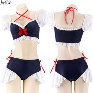 Ani anime dziewczyna lolita ruffe stroju stroju kąpielowa unifrom plaża urocza bikini bielizny stroje kostiumów cosplay