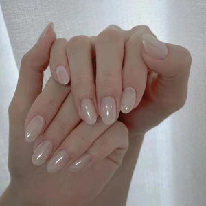 False Nails Pearlescent Champagne Medium Press-on Women Temperamental Length For Finger Decoration Home Nail DIY