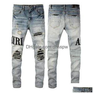 2022SS Novo Europeu e Americano Mens Designer Hip-Hop Jeans High Street Moda Maré Marca Ciclismo Motocicleta Lavagem Letra Solta Fit D Dh6Dc