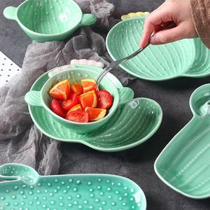 Plates Nordic Ceramic Cactus Dish Bowl Pizza Pasta Cheese Appetizer Salad Fruit Plate Lunch Dinner Kitchen Tableware Accessories