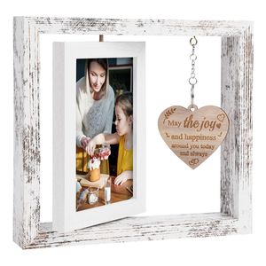 Вращающаяся деревянная цветная фоторамка 4x6, подвеска в форме сердца, подарки, подарки и пожелания для семьи и друзей