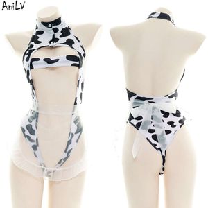 Ani Anime Girl Dairy Cow Maid Apron Uniform Costume Women Sexy Backless Bodysuit Chest Hollow Pamas Lingerie Outfit Cosplay cosplay