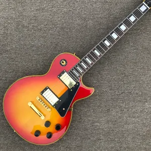 Custom shop, made in China, chitarra elettrica di alta qualità, colore Cherry Burst, tastiera in palissandro, hardware dorato, spedizione gratuita