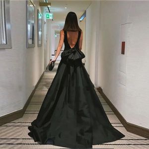 Sexy Black Prom Party Dress With Backless Bow 2024 A Line Sleeveless Satin Women Evening Formal Gowns Robe De Soiree Customize