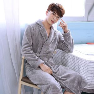 Homens sleepwear flanela quimono robe vestido lapela homens com cinto inverno quente lingerie oversized nightwear manga longa casa vestir