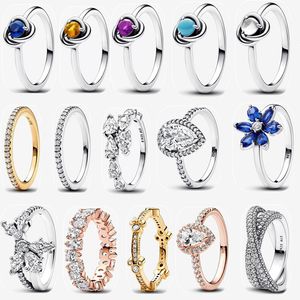 Designer Wedding Rings for Women Christmas Holiday Gift Throw fit Pandoras Sparkling Asymmetrical Herbarium Cluster Ring Fashion Luxury Diamond Jewelry with box