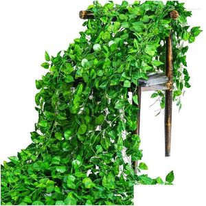 Decorative Flowers Wreaths Decorative Flowers 220Cm Leaf Vine Artificial Hanging Plants Liana Silk Fake Ivy Leaves For Wall Green Ga Dhfe5