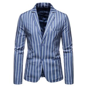 Abiti da uomo Blazer da uomo Casual Giacca da abito di grandi dimensioni Strisce blu e bianche con giacca formale a due bottoni M5XL 231031