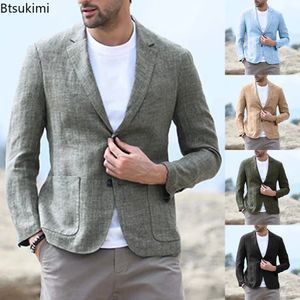 Abiti da uomo Blazer Moda Abito casual Lino Solido Manica lunga Business Top Fila singola Due bottoni Slim Fit Abbigliamento uomo Giacca 231031