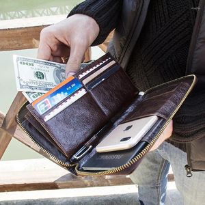 Portafogli in pelle di mucca da uomo casual con pochette porta carte porta carte borsa con cerniera con custodia per passaporto per uomo lungo